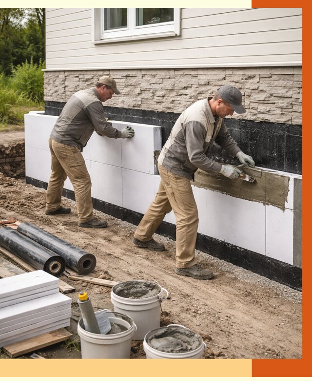 Утепление фундамента снаружи в Вятских Полянах от 4263 руб. за м² | ТепломастерВтс